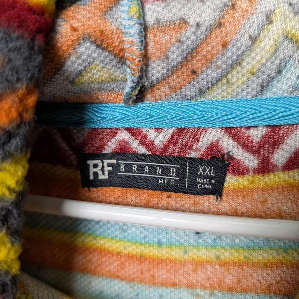 RF Aztec Bright Colorful Geometric Pattern Hoodie Drawstring Turquoise Like New - Picture 4 of 12